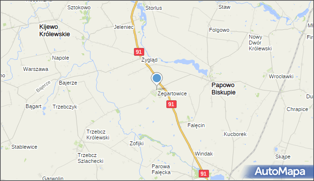 mapa Zegartowice, Zegartowice gmina Papowo Biskupie na mapie Targeo